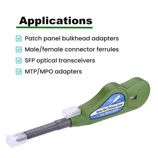 Alt view image 6 of 7 - Fiber Optic Cleaner for MPO/MTP Connectors, Over 500 Cleans, Fiber Endface & Optical Connector Cleans (Green)