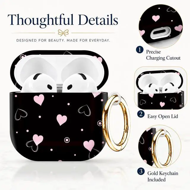Alt view image 2 of 7 - Compatible with AirPod 4th Generation (2024), Cute Protective Cover with Keychain, TPU Anti-Drop Earbuds Case for Women and Men(Pink Hearts White Outlines)