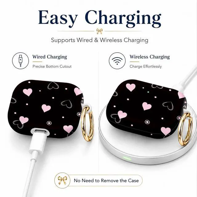 Alt view image 3 of 7 - Compatible with AirPod 4th Generation (2024), Cute Protective Cover with Keychain, TPU Anti-Drop Earbuds Case for Women and Men(Pink Hearts White Outlines)