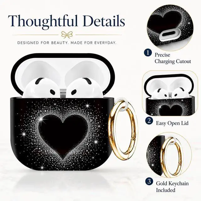 Alt view image 2 of 7 - Compatible with AirPod 4th Generation (2024), Cute Protective Cover with Keychain, TPU Anti-Drop Earbuds Case for Women and Men(Heart Sparkle)