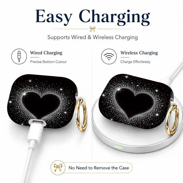 Alt view image 3 of 7 - Compatible with AirPod 4th Generation (2024), Cute Protective Cover with Keychain, TPU Anti-Drop Earbuds Case for Women and Men(Heart Sparkle)