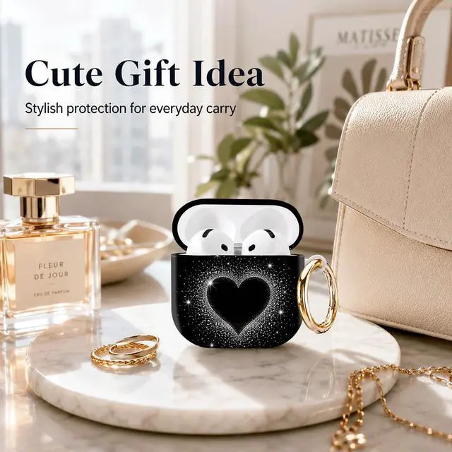 Alt view image 4 of 7 - Compatible with AirPod 4th Generation (2024), Cute Protective Cover with Keychain, TPU Anti-Drop Earbuds Case for Women and Men(Heart Sparkle)