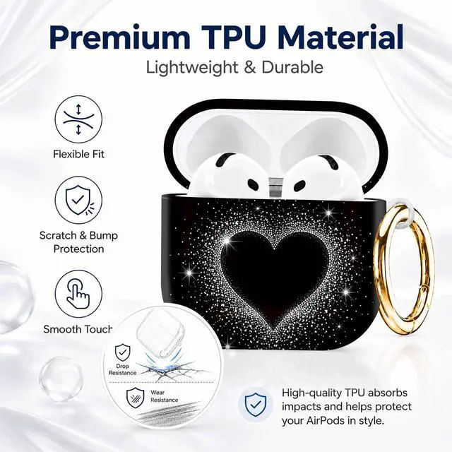 Alt view image 7 of 7 - Compatible with AirPod 4th Generation (2024), Cute Protective Cover with Keychain, TPU Anti-Drop Earbuds Case for Women and Men(Heart Sparkle)
