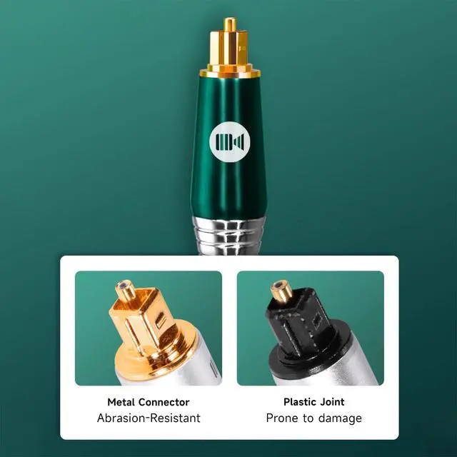 Alt view image 5 of 7 - Digital Optical Audio Cable for Soundbar, TV, Home Theater, Audio System - 24K Gold-Plated, High-Fidelity Fiber Optic Cord for Crystal Clear Sound, Emerald, 9.8FT/3M