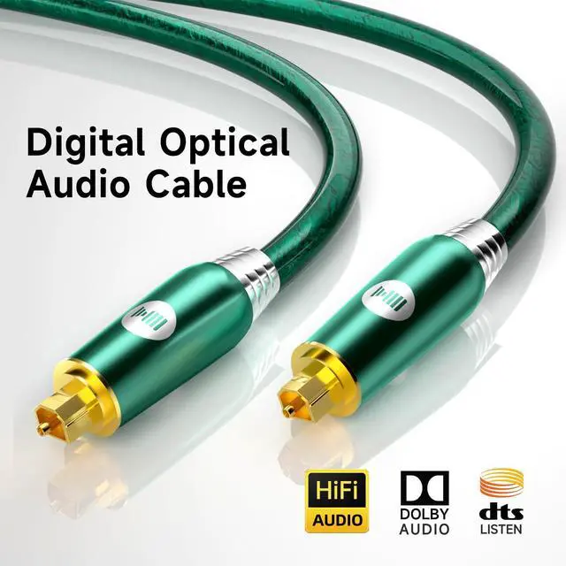 Alt view image 6 of 7 - Digital Optical Audio Cable for Soundbar, TV, Home Theater, Audio System - 24K Gold-Plated, High-Fidelity Fiber Optic Cord for Crystal Clear Sound, Emerald, 9.8FT/3M