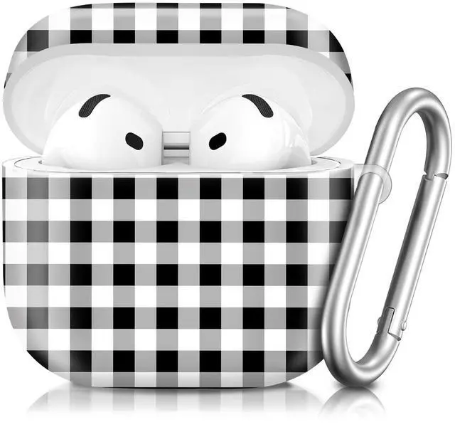 Main image of Compatible with AirPod 4th Generation 2024 Case, Shockproof Anti-Drop Protective Cover, Cute Case for Women Men with Keychain(Black White Check Lattice Plaid)