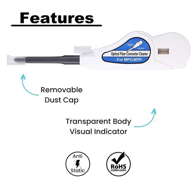 Alt view image 5 of 6 - Fiber Optic Cleaner for MPO/MTP Connectors, Over 500 Cleans, Fiber Endface & Optical Connector Cleans (White)