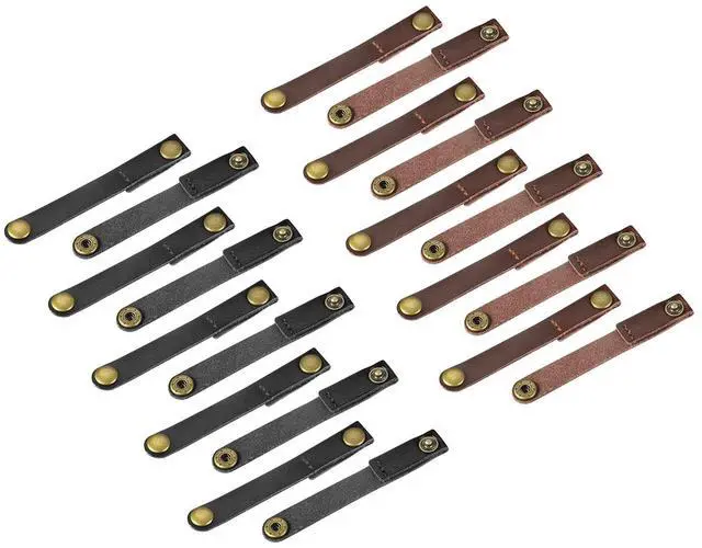 Main image of Pack of 20 Leather Cable Straps Cable Ties, Cord Organizer, Portable Cable Management for USB Cables, Headphone Wires, Black/Brown