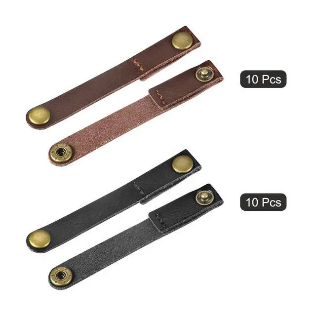 Alt view image 3 of 6 - Pack of 20 Leather Cable Straps Cable Ties, Cord Organizer, Portable Cable Management for USB Cables, Headphone Wires, Black/Brown
