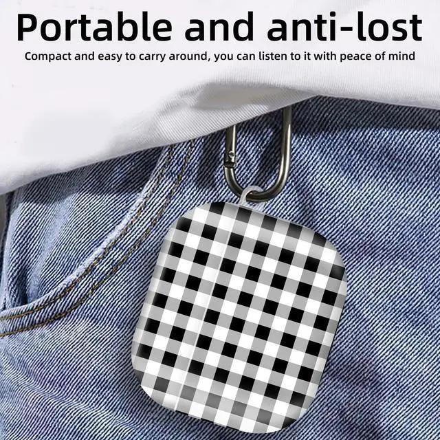 Alt view image 6 of 6 - Compatible with AirPod 4th Generation 2024 Case, Shockproof Anti-Drop Protective Cover, Cute Case for Women Men with Keychain(Black White Check Lattice Plaid)