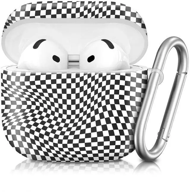Main image of Compatible with AirPod 4th Generation 2024 Case, Shockproof Anti-Drop Protective Cover, Cute Case for Women Men with Keychain(Black White Checkered)