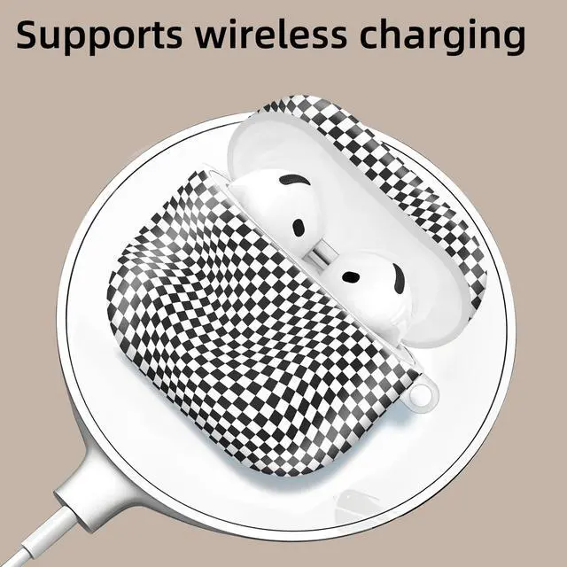 Alt view image 3 of 6 - Compatible with AirPod 4th Generation 2024 Case, Shockproof Anti-Drop Protective Cover, Cute Case for Women Men with Keychain(Black White Checkered)