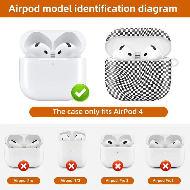 Alt view image 4 of 6 - Compatible with AirPod 4th Generation 2024 Case, Shockproof Anti-Drop Protective Cover, Cute Case for Women Men with Keychain(Black White Checkered)