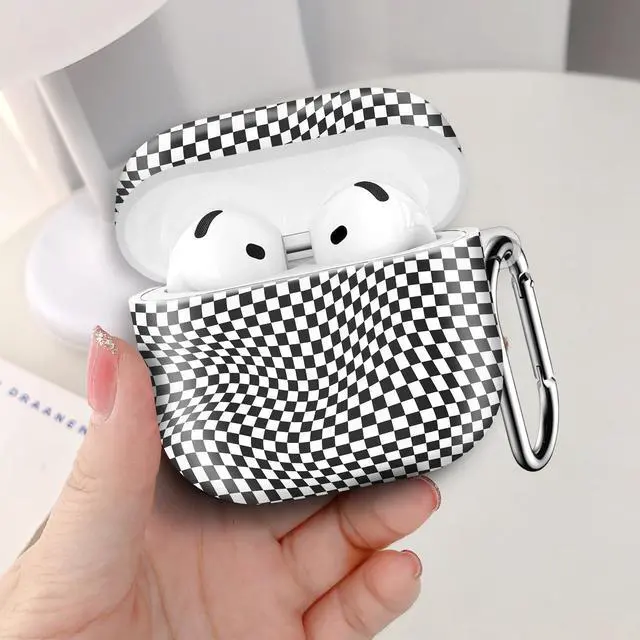 Alt view image 5 of 6 - Compatible with AirPod 4th Generation 2024 Case, Shockproof Anti-Drop Protective Cover, Cute Case for Women Men with Keychain(Black White Checkered)