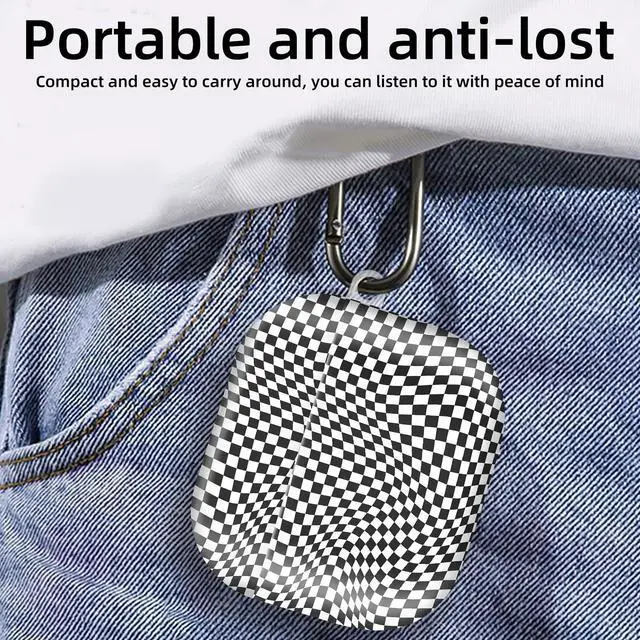 Alt view image 6 of 6 - Compatible with AirPod 4th Generation 2024 Case, Shockproof Anti-Drop Protective Cover, Cute Case for Women Men with Keychain(Black White Checkered)