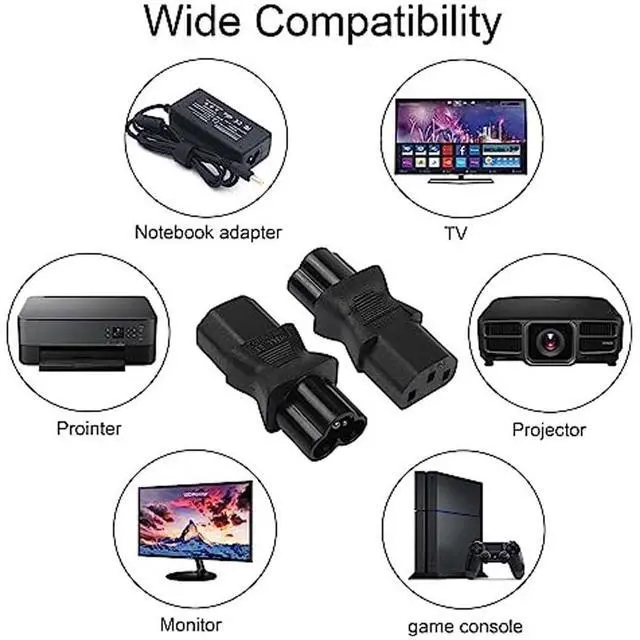 Alt view image 3 of 7 - 2 Pack IEC320 C6 Male to C13 Female AC Power Adapter Plug | PVC housing, solid copper conductor, CE certified, wide compatibility for monitors, printers