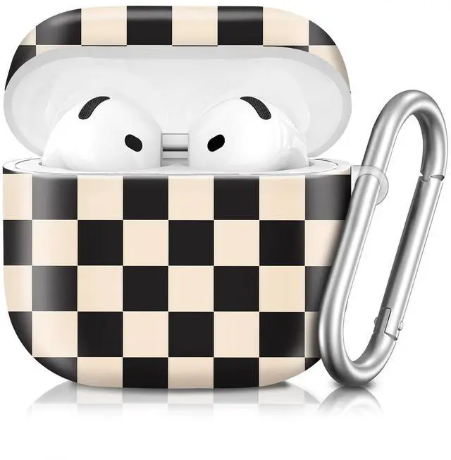 Main image of Compatible with AirPod 4th Generation 2024 Case, Shockproof Anti-Drop Protective Cover, Cute Case for Women Men with Keychain(Black Beige Plaid)