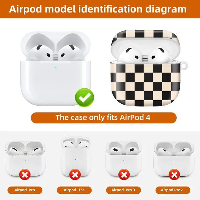 Alt view image 4 of 6 - Compatible with AirPod 4th Generation 2024 Case, Shockproof Anti-Drop Protective Cover, Cute Case for Women Men with Keychain(Black Beige Plaid)