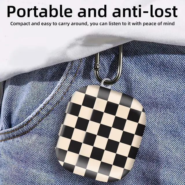Alt view image 6 of 6 - Compatible with AirPod 4th Generation 2024 Case, Shockproof Anti-Drop Protective Cover, Cute Case for Women Men with Keychain(Black Beige Plaid)