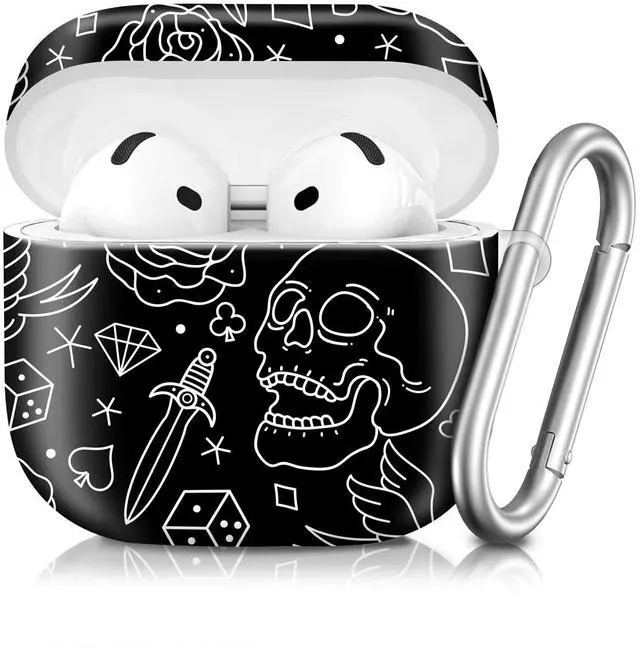 Main image of Compatible with AirPod 4th Generation 2024 Case, Shockproof Anti-Drop Protective Cover, Cute Case for Women Men with Keychain(Skull Head Rose)