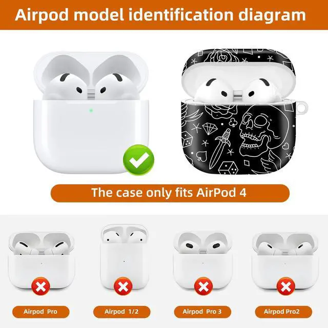 Alt view image 4 of 6 - Compatible with AirPod 4th Generation 2024 Case, Shockproof Anti-Drop Protective Cover, Cute Case for Women Men with Keychain(Skull Head Rose)