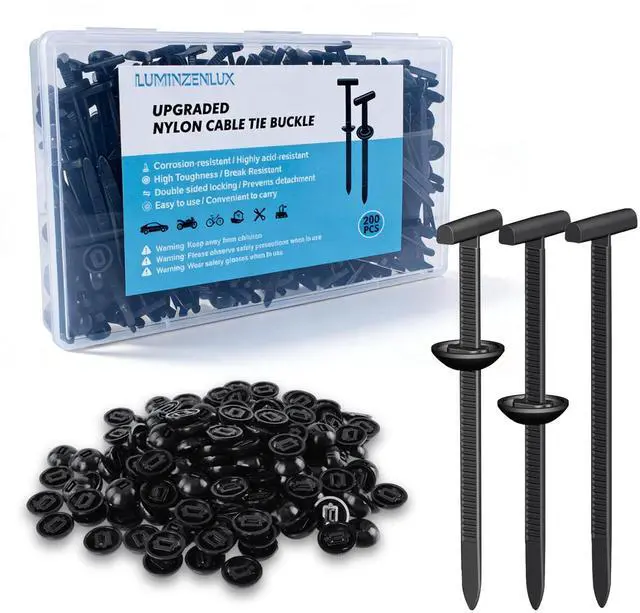 Main image of 200PCS Upgrade Dual-Lock Cable Tie Buckle with Storage Box, Heavy Duty Nylon Universal Self-Locking Zip Tie Rivets, 2-Sided Locking Slot DIY & Multi-Purpose Fasteners for Automotive Repair, Workshop