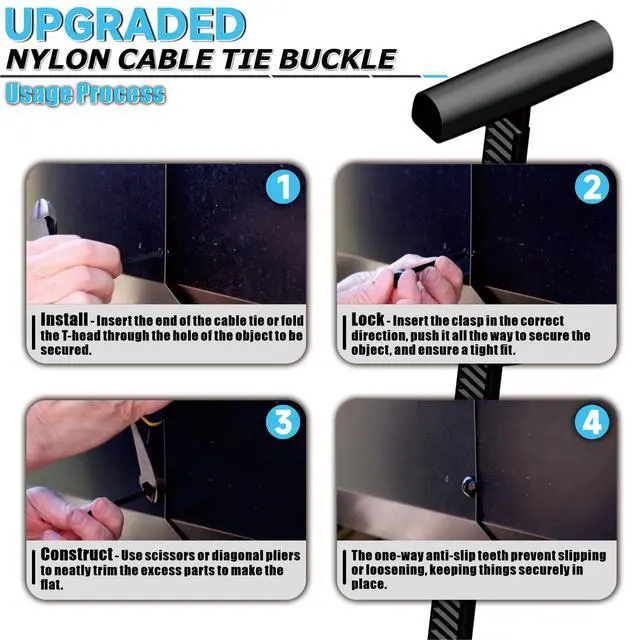 Alt view image 4 of 6 - 200PCS Upgrade Dual-Lock Cable Tie Buckle with Storage Box, Heavy Duty Nylon Universal Self-Locking Zip Tie Rivets, 2-Sided Locking Slot DIY & Multi-Purpose Fasteners for Automotive Repair, Workshop