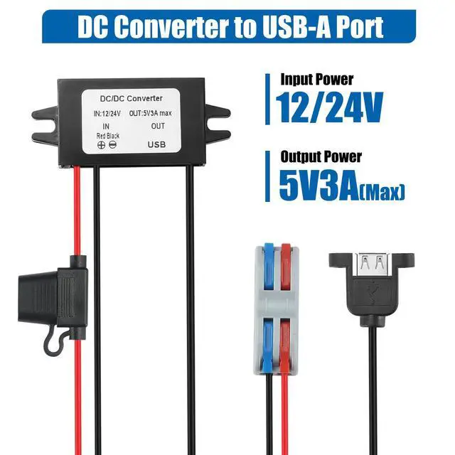 Alt view image 2 of 7 - 8-32V to 5V 3A 15W USB Port DC-DC Buck Converter with Fuse | Waterproof Voltage Converter For Automotive, LED Lights, Construction Sites, Tool