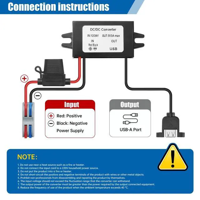 Alt view image 4 of 7 - 8-32V to 5V 3A 15W USB Port DC-DC Buck Converter with Fuse | Waterproof Voltage Converter For Automotive, LED Lights, Construction Sites, Tool