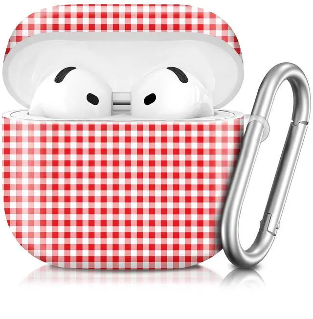 Main image of Compatible with AirPod 4th Generation 2024 Case, Shockproof Anti-Drop Protective Cover, Cute Case for Women Men with Keychain(Red White Checkered)