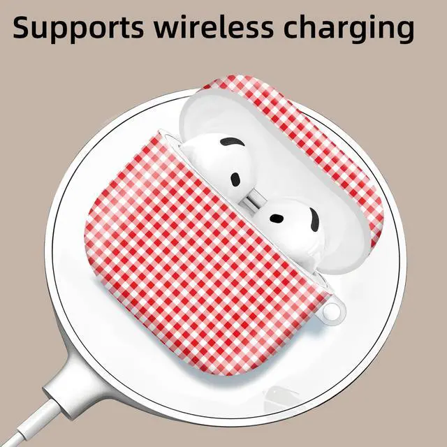 Alt view image 3 of 6 - Compatible with AirPod 4th Generation 2024 Case, Shockproof Anti-Drop Protective Cover, Cute Case for Women Men with Keychain(Red White Checkered)