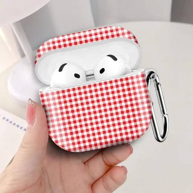 Alt view image 5 of 6 - Compatible with AirPod 4th Generation 2024 Case, Shockproof Anti-Drop Protective Cover, Cute Case for Women Men with Keychain(Red White Checkered)