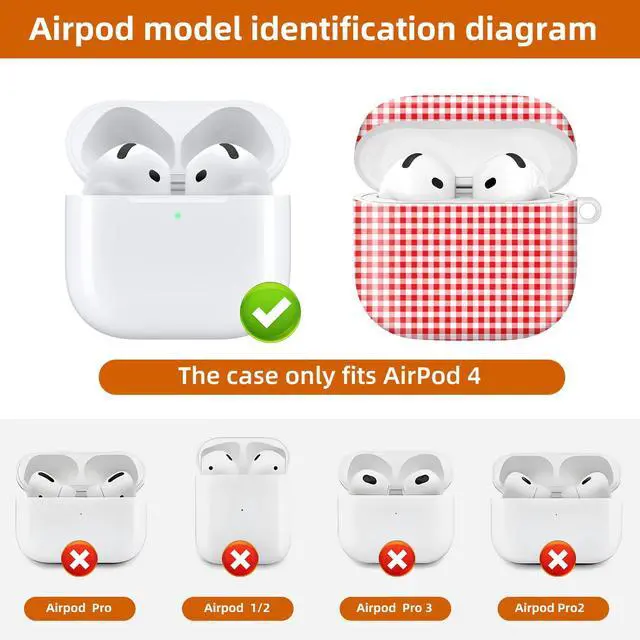 Alt view image 4 of 6 - Compatible with AirPod 4th Generation 2024 Case, Shockproof Anti-Drop Protective Cover, Cute Case for Women Men with Keychain(Red White Checkered)