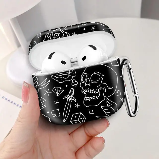Alt view image 5 of 6 - Compatible with AirPod 4th Generation 2024 Case, Shockproof Anti-Drop Protective Cover, Cute Case for Women Men with Keychain(Skull Head Rose)