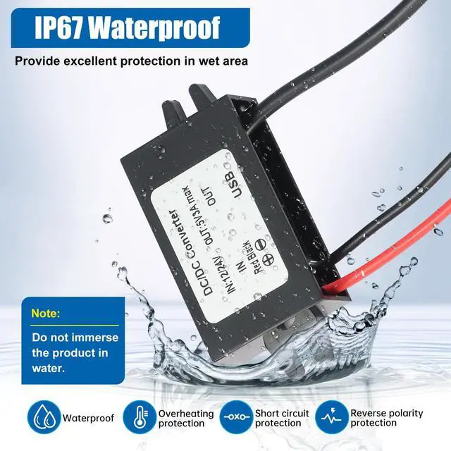 Alt view image 5 of 7 - 8-32V to 5V 3A 15W USB Port DC-DC Buck Converter with Fuse | Waterproof Voltage Converter For Automotive, LED Lights, Construction Sites, Tool