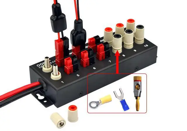 Alt view image 5 of 6 - Wired Banana Jack and Power Pole 10 Outlet DC Power Distribution Strip Box