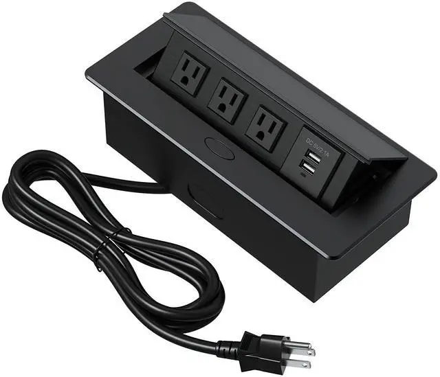 Main image of Connection Box Desktop Pop Up Outlet with 2 USB Ports & 3 Outlets(Black)