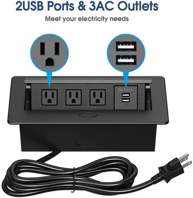 Alt view image 3 of 6 - Connection Box Desktop Pop Up Outlet with 2 USB Ports & 3 Outlets(Black)