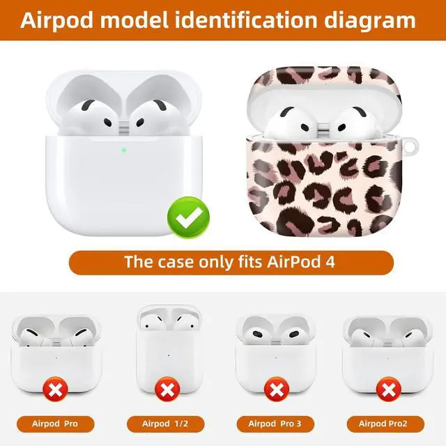 Alt view image 4 of 6 - Compatible with AirPod 4th Generation 2024 Case, Shockproof Anti-Drop Protective Cover, Cute Case for Women Men with Keychain(Leopard Cheetah)