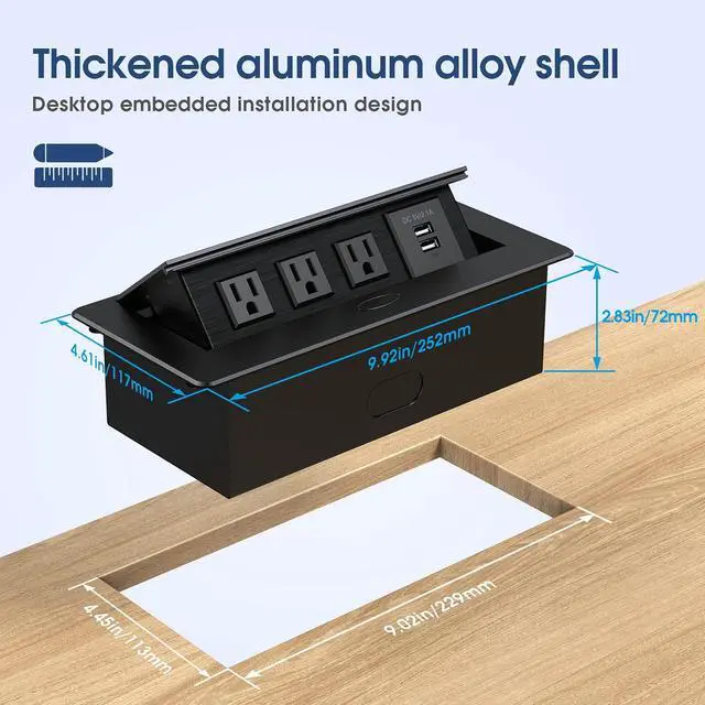 Alt view image 4 of 6 - Connection Box Desktop Pop Up Outlet with 2 USB Ports & 3 Outlets(Black)