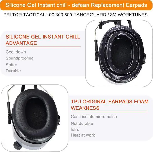 Alt view image 6 of 7 - Silicone Gel Earpads for 3M WorkTunes(90543, 90544, 90542)-Black | Also for Peltor Sport(Tactical TAC 100/300/500, 90565, 90566, 97040, 97041, 97042)High-Density Noise Isolation Foam