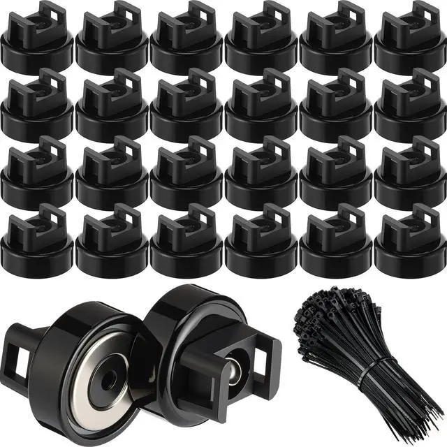 Main image of 24 Pcs Magnet Zip Tie Mount Heavy Duty Black Magnetic Cable Clips Multipurpose Wire Cable Holder with 100 Pcs Nylon Ties for Home Office Marine Electrical Wiring