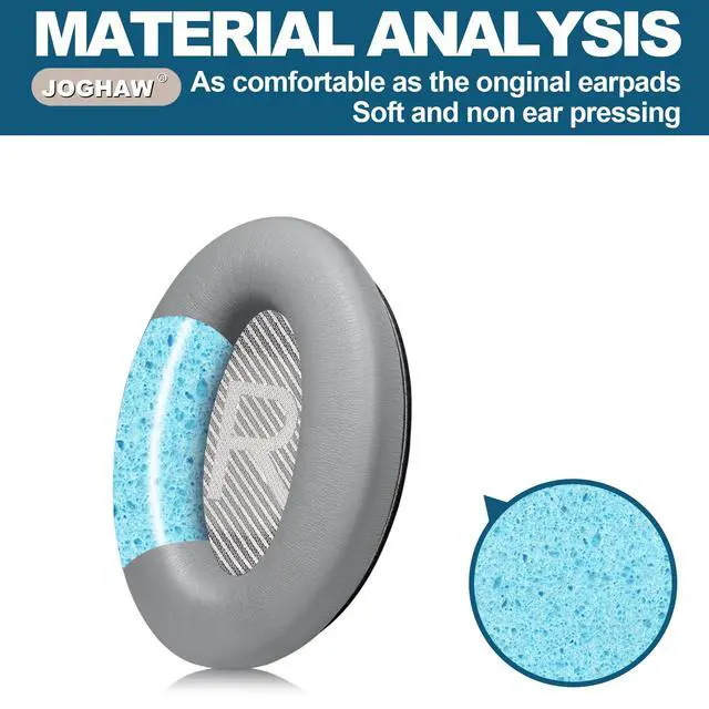Alt view image 3 of 6 - Headphones Replacement Ear Pads, Protein Leather earpad Cushions for Bose Quiet Comfort QC35 Headphones, Replacement Earpads, Softer Memory Foam - Gray
