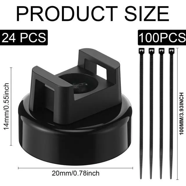 Alt view image 2 of 7 - 24 Pcs Magnet Zip Tie Mount Heavy Duty Black Magnetic Cable Clips Multipurpose Wire Cable Holder with 100 Pcs Nylon Ties for Home Office Marine Electrical Wiring