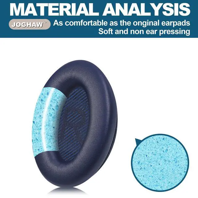 Alt view image 3 of 6 - Headphones Replacement Ear Pads, Protein Leather earpad Cushions for Bose Quiet Comfort QC35 Headphones, Replacement Earpads, Softer Memory Foam - Navy Blue