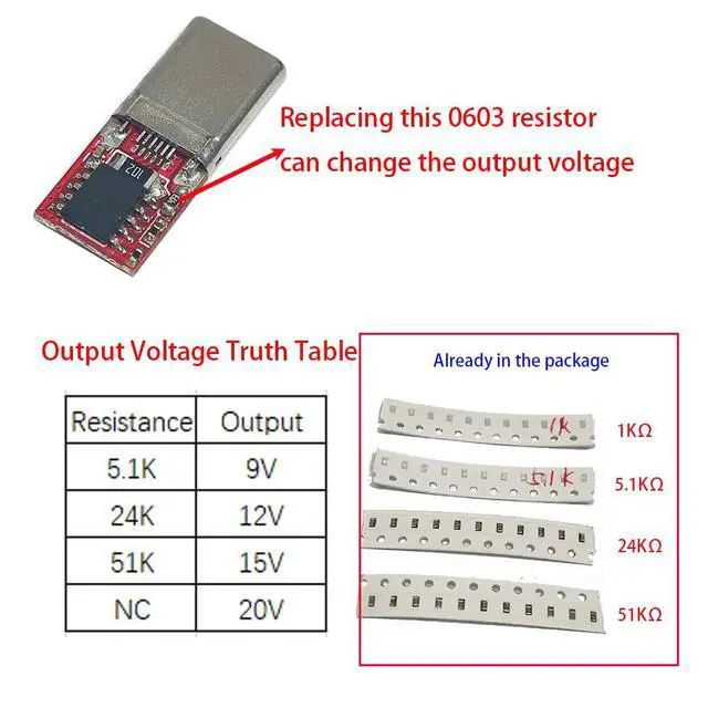 Alt view image 2 of 7 - 5PCS USB-C PD QC 5V 9V 12V 15V 20V DC Fixed Voltage Power Trigger Module 5A Type-C Male Input (Default 20V)