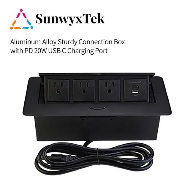 Alt view image 3 of 7 - Pop Up Power Outlet, Conference Table Recessed Power Outlet Desktop Socket with PD 20W USB C Fast Charge, Stainless Steel Receptacle Outlet for Conference Office Countertop