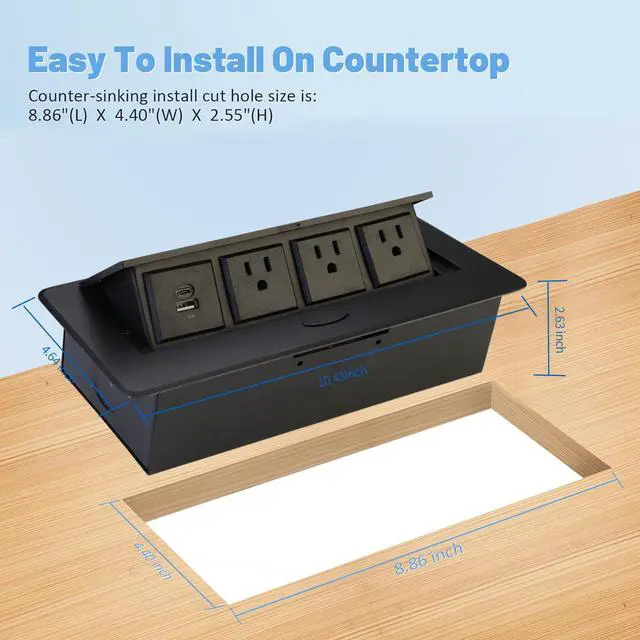 Alt view image 4 of 7 - Pop Up Power Outlet, Conference Table Recessed Power Outlet Desktop Socket with PD 20W USB C Fast Charge, Stainless Steel Receptacle Outlet for Conference Office Countertop