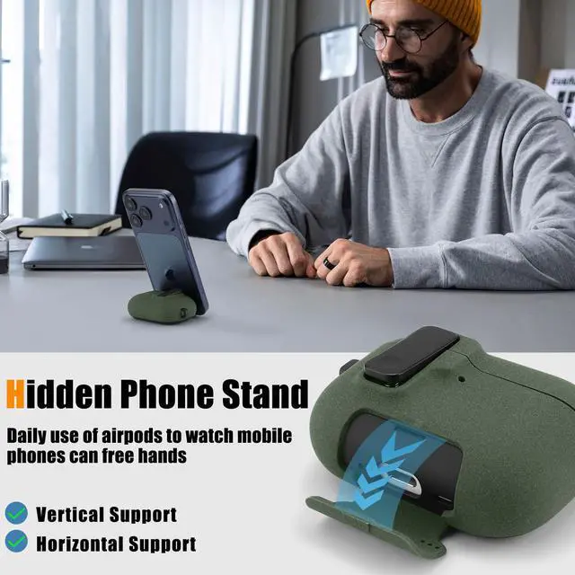 Alt view image 6 of 6 - Compatible with AirPods Pro 3 Case with Phone Stand, Precise Fit Design for Apple AirPods Pro 3rd Cover (Army Green)