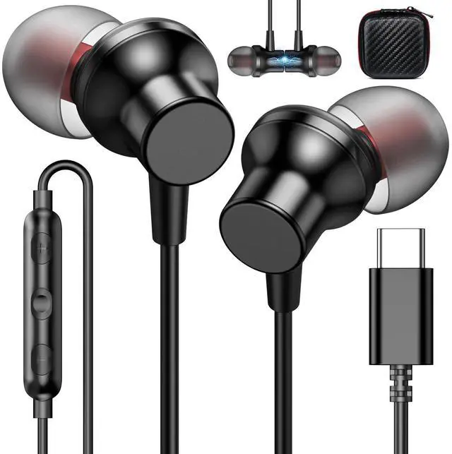 Main image of USB C Earbuds Wired Headphones with Microphone Volume Control Black | Noise Isolating Type C Earphones for Google Pixel 10 9 Pro Headphone for iPhone 17 16 15 Pro Max/iPad 10th Gen for Galaxy S26